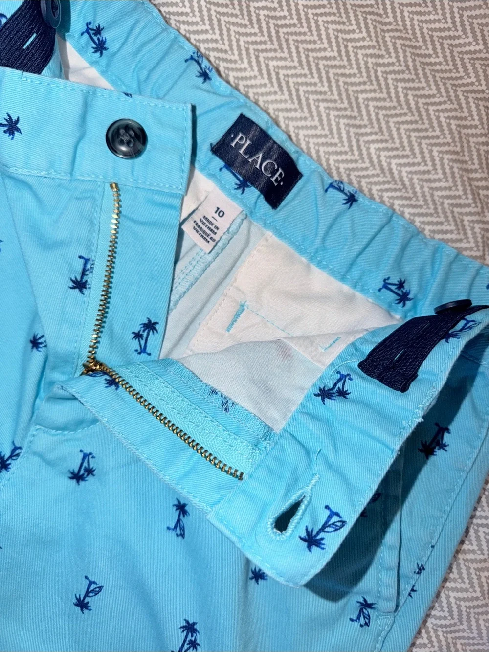 The Children’s Place Boys Aqua Palm Tree Print Chino Shorts